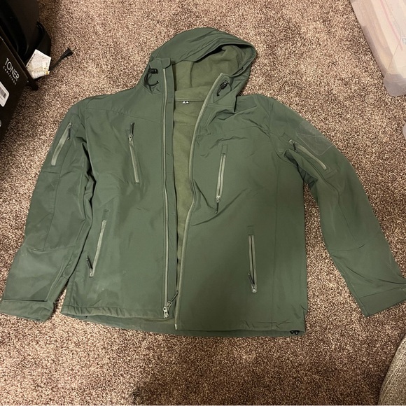 Men's Olive Green Hooded Jacket - Picture 1 of 6